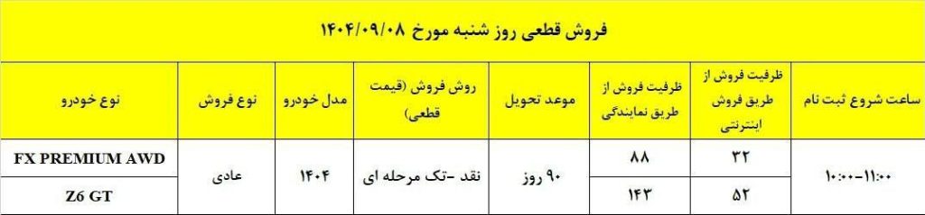 شرایط فروش فونیکس FX دو دیفرانسیل آذر 1404