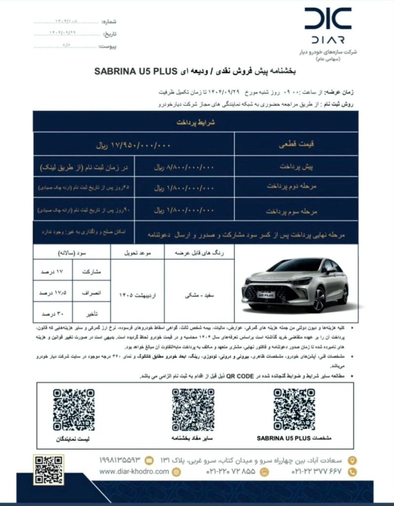 شرایط فروش بایک U5 پلاس آذر ۱۴۰۴ اعلام شد