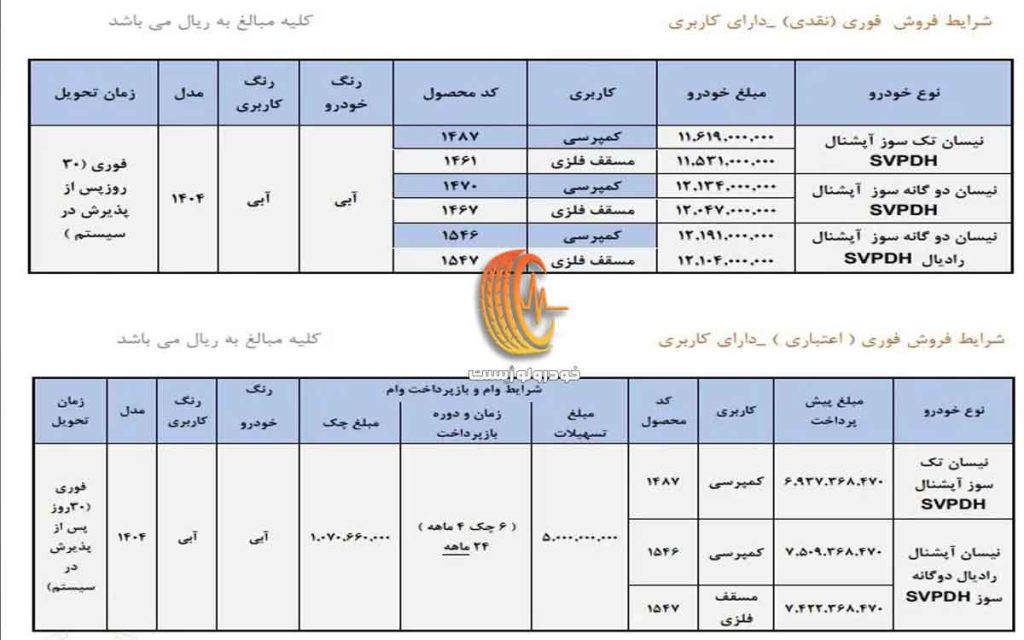 شرایط فروش وانت نیسان زامیاد آذر ۱۴۰۴