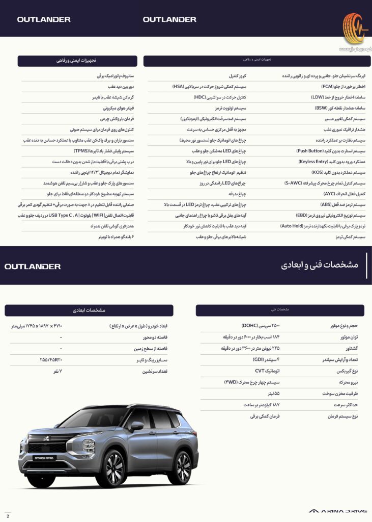 کاتالوگ میتسوبیشی اوتلندر H لاین ۲۰۲۵ دو دیفرانسیل آرینا درایو