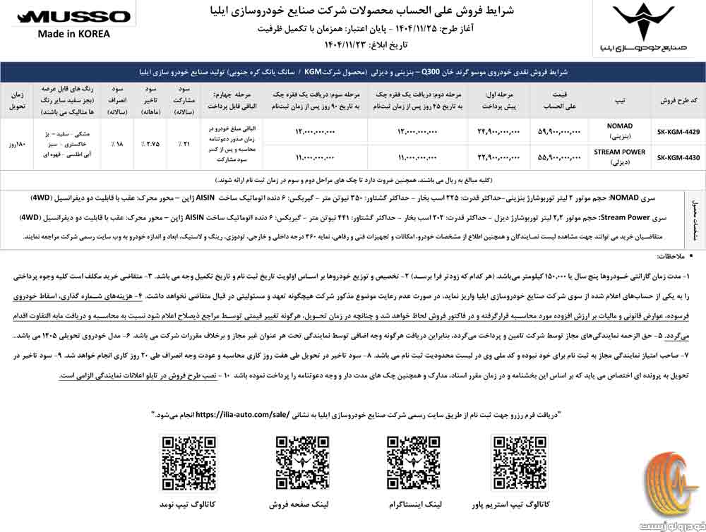 شرایط فروش موسو گرند Q300 در بهمن 1404