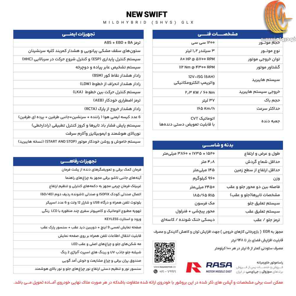 کاتالوگ سوزوکی سوئیفت راسا موتور خاورمیانه