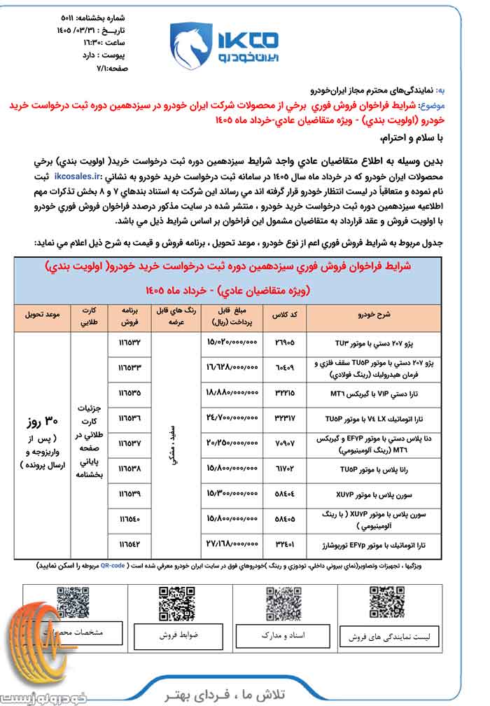 فراخوان واریز وجه نوزدهمین عرضه ایران خودرو