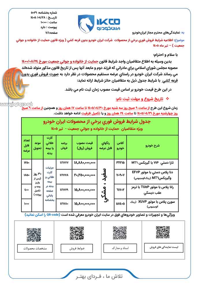 شرایط فروش فوری ایران خودرو تیر ۱۴۰۵
